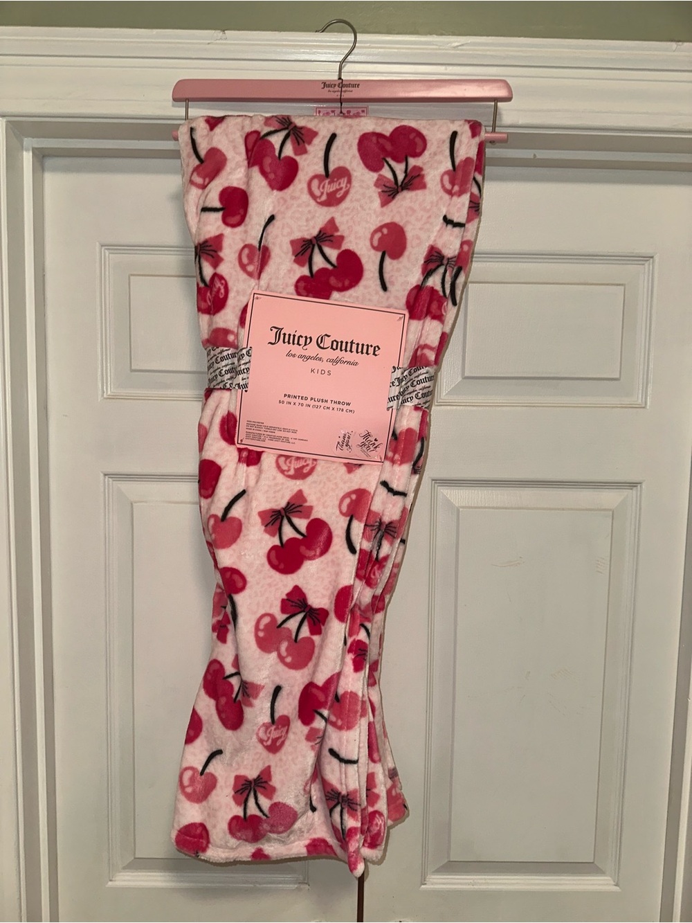 Juicy Couture Pink Cherry Leopard Plush Throw Blanket